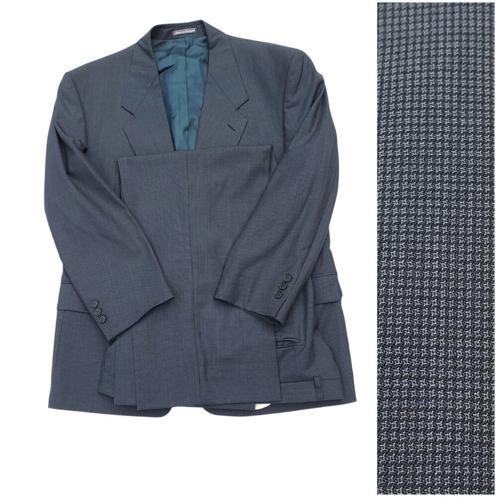 Vintage Yves Saint Laurent 2 Piece Suit Old Money Prep Gray Glen Plaid Wool 44S